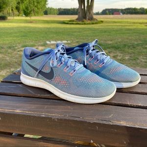 Nike Free Run Womens Running Shoes Blue Orange Size 8 Model 831509-403
